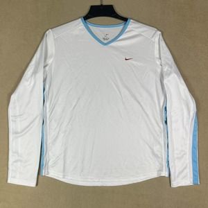 Nike Girls L 12/14 Long Sleeve Athletic Shirt V Neck Stretch White Athletic‎ Fit